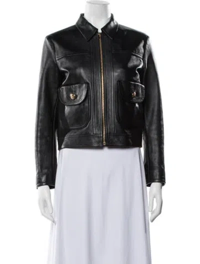 Pre-owned Celine Lambskin Biker Jacket In Black