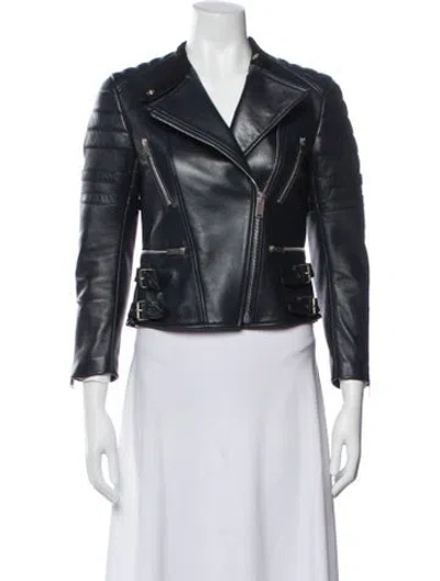 Pre-owned Celine Lambskin Biker Jacket In Blue