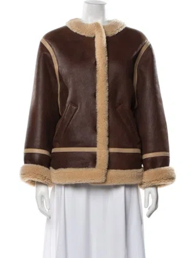 Pre-owned Celine Lambskin Biker Jacket In Brown