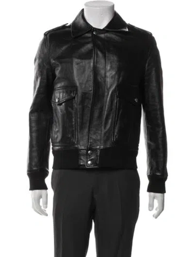 Pre-owned Celine Lambskin Bomber Jacket In Black