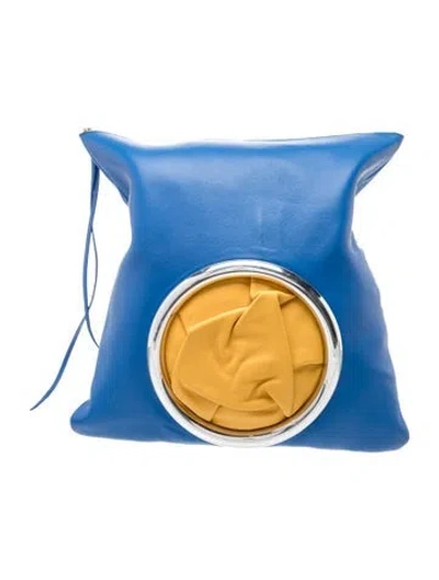Pre-owned Celine Lambskin Clutch Large In Blue