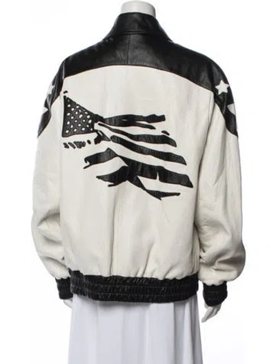 Pre-owned Celine Lambskin Graphic Print Bomber Jacket In Neutrals