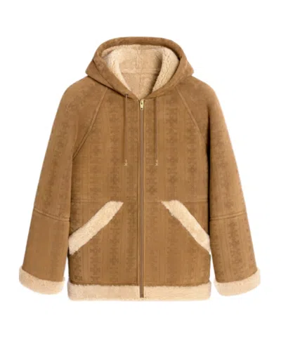 Celine Lambskin Hooded Parka In Brown