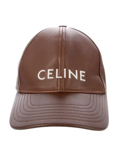 Pre-owned Celine Lambskin Logo Baseball Cap In Neutral