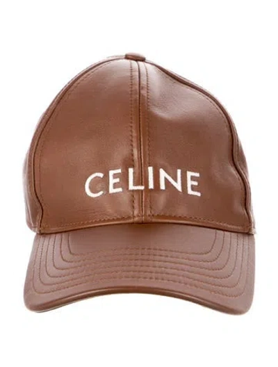 Pre-owned Celine Lambskin Logo Baseball Cap In Neutral