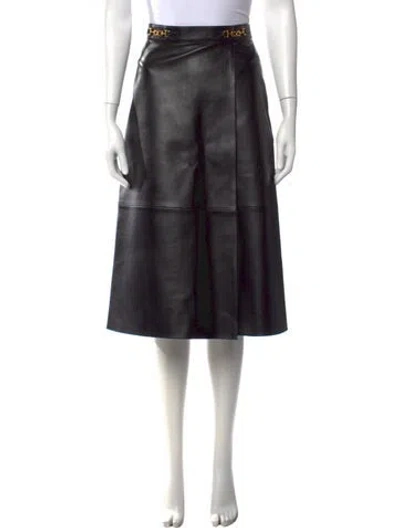 Pre-owned Celine Lambskin Midi Length Skirt In Black