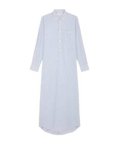 Celine Lapel Long Sleeve Dress In Chalk White/blue