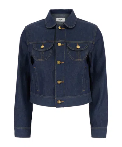Celine Lapel Long-sleeved Denim Jacket In Black