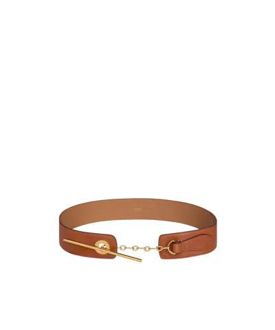 Celine Large 50mm  Disc Belt In Supple Natural Calfskin In Brown