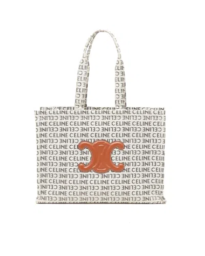 Celine Céline Large Canvas Cabas Thais Tote Bag In Beige