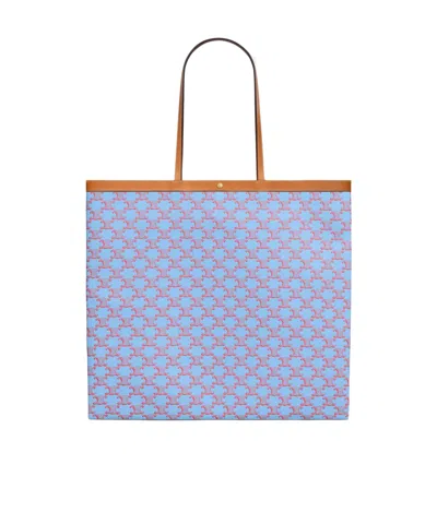 Celine Large Flat Shopper In Triomphe Canvas In Blue