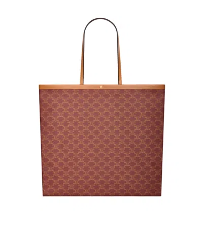 Celine Large Flat Shopper In Triomphe Canvas In Red