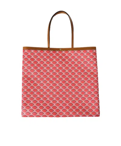Celine Large Flat Shopper In Triomphe Canvas In Red/black/white