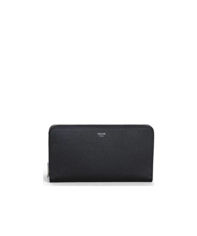 Celine Large Grain Leather Zipper Purse In Black