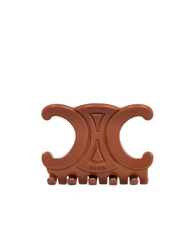 Celine Large Hair Claw In Acetate In Brown