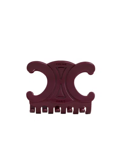Celine Large Hair Claw In Acetate In Burgundy
