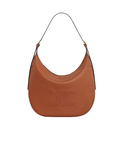 Celine Large Helosecuir Triomphe Shoulder Bag In Brown