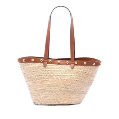 Pre-owned Celine Large Raffia Classic Studded Panier Tote In White