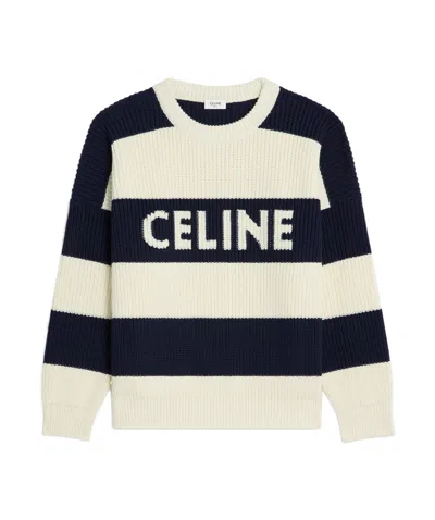 Celine Large Silhouette Striped Sweater In White