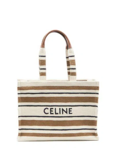Celine Striped Basket Handbag In Multicolor Cotton Canvas For Women