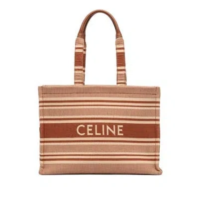 Pre-owned Celine Large Striped Canvas Cabas Thais Tote In White