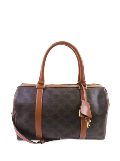 Pre-owned Celine Large Triomphe Macadam Boston Bag In Brown