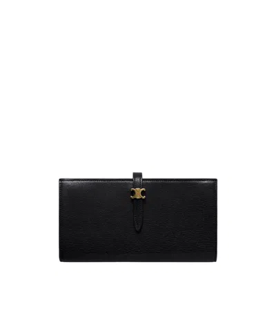 Celine Large Triomphe Pontet Wallet In Black