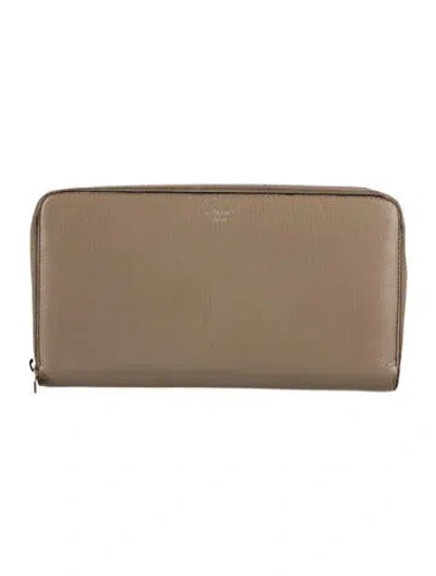 Pre-owned Celine Large Zip Around Leather Continental Wallet In Neutral