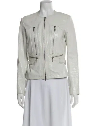 Pre-owned Celine Late 1990's - Early 2000's Lamb Leather Biker Jacket In White