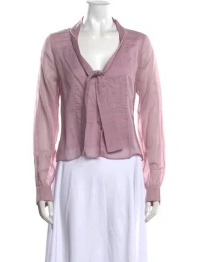 Pre-owned Celine Late 1990's - Early 2000's Tie Neck Blouse In Purple