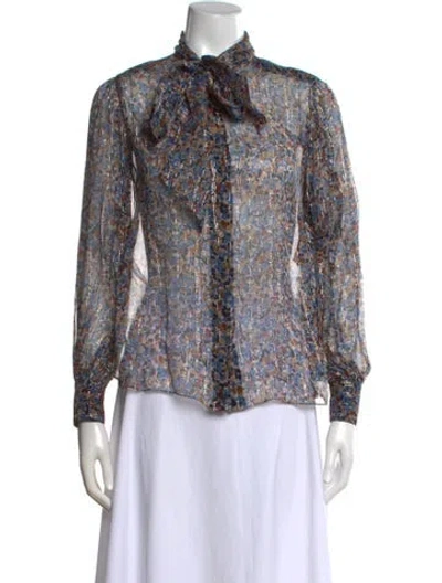 Pre-owned Celine Lavaliere Silk Blouse W/ Tags In Blue