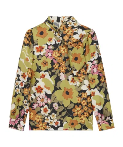 Celine Lavalliere Bow And Silk Organza Blouse In Black/khaki/modor