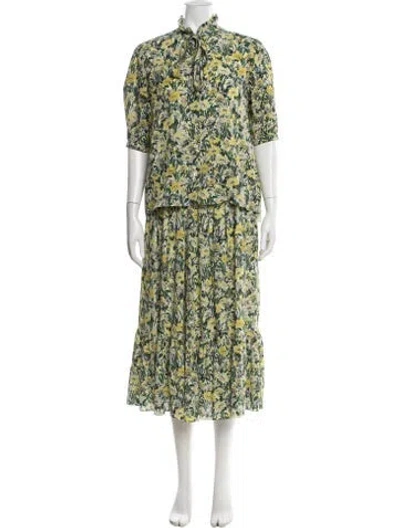 Pre-owned Celine Lavallière Silk Dress Set In Green