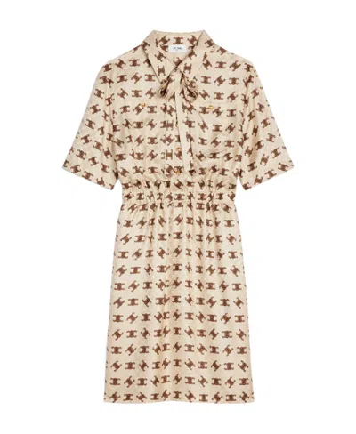Celine Lavalliére Silk Shirt Dress In Nude