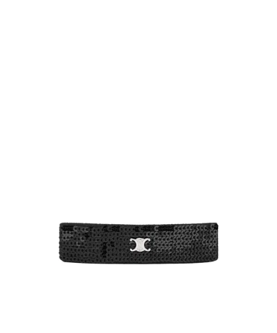 Celine Le Soir Hair Clip In Polyester, Acetate, Viscose, Brass With Gold Finish And Steel In Black/silver