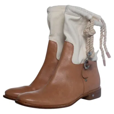 Pre-owned Celine , Leather And Canvas Cowboy Boots In Brown