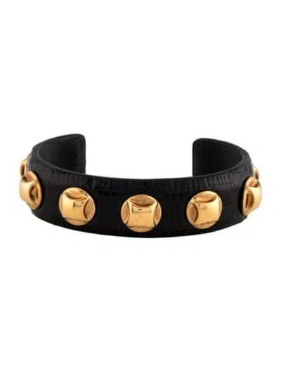 Pre-owned Celine Leather & Stud Cuff Bracelet, 6.5" In Black