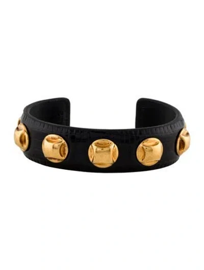 Pre-owned Celine Leather & Stud Cuff Bracelet, 6.5" In Multi