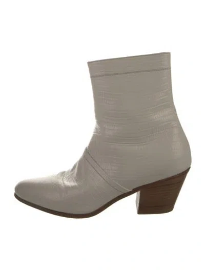 Pre-owned Celine Leather Animal Print Boots In White
