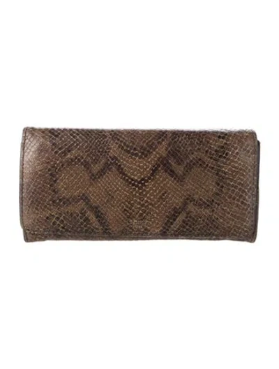 Pre-owned Celine Leather Animal Print Continental Wallet In Brown