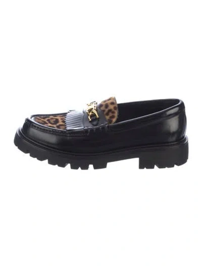 Pre-owned Celine Leather Animal Print Loafers In Black