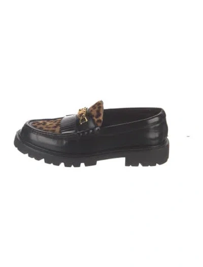 Pre-owned Celine Leather Animal Print Loafers In Black