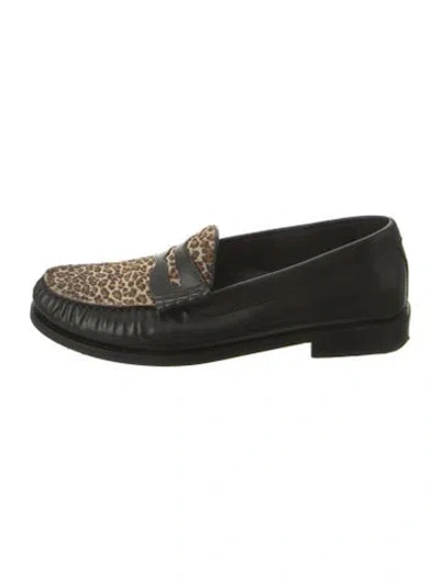 Pre-owned Celine Leather Animal Print Loafers In Black