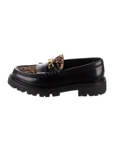 Pre-owned Celine Leather Animal Print Loafers In Black