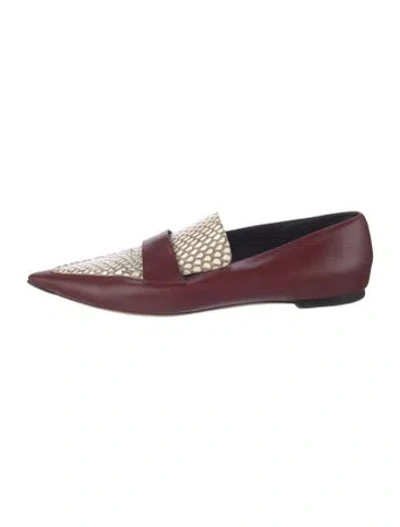 Pre-owned Celine Leather Animal Print Loafers In Burgundy