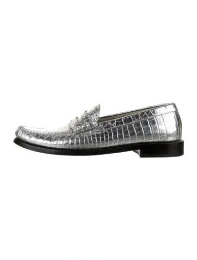 Pre-owned Celine Leather Animal Print Loafers In Silver