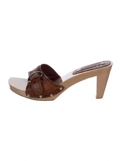 Pre-owned Celine Leather Animal Print Mules In Brown
