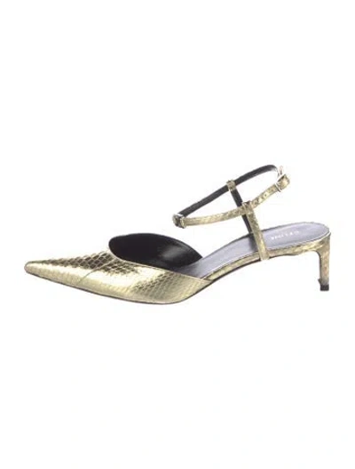 Pre-owned Celine Leather Animal Print Slingback Pumps In Gold