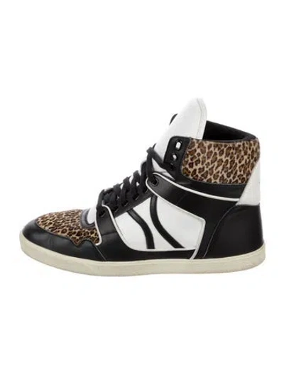 Pre-owned Celine Leather Animal Print Sneakers In Black/brown/white