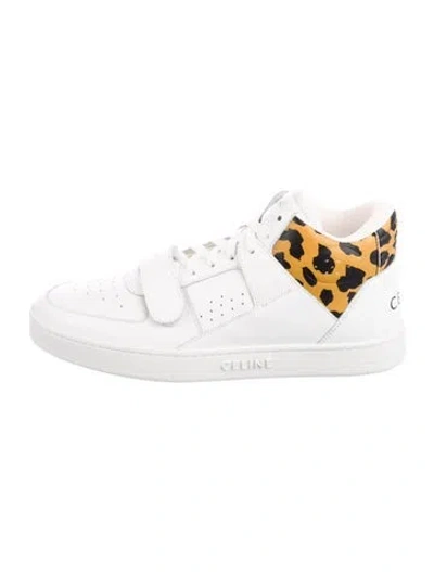 Pre-owned Celine Leather Animal Print Sneakers In White